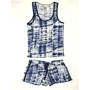 Lucky Brand Pajama Sleep Set Women's Small Tank & Shorts Tie-Dye Blue Stretch